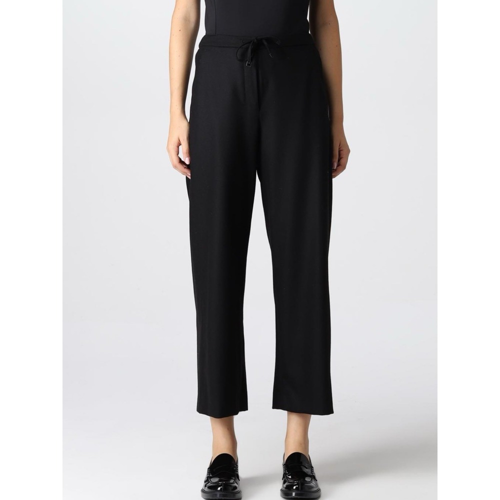 'S MAX MARA -‎ Wool TROUSER PANT ANKLE CROP WIDE LEG BLACK 44 IT 10 US